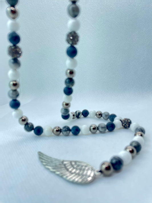 Collier Aile d'Ange - Agate Grise