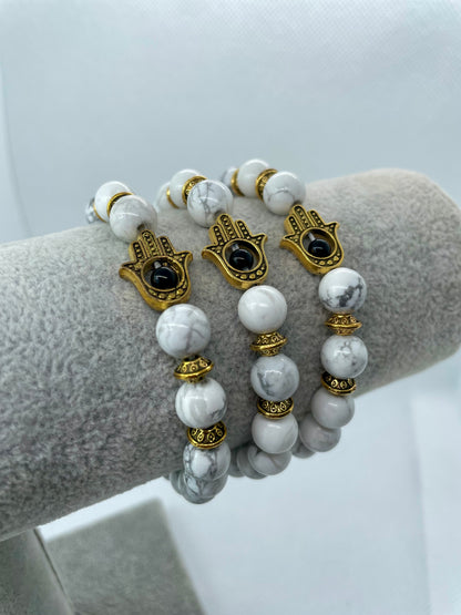 Bracelet Hamsa - Pierre Howlite