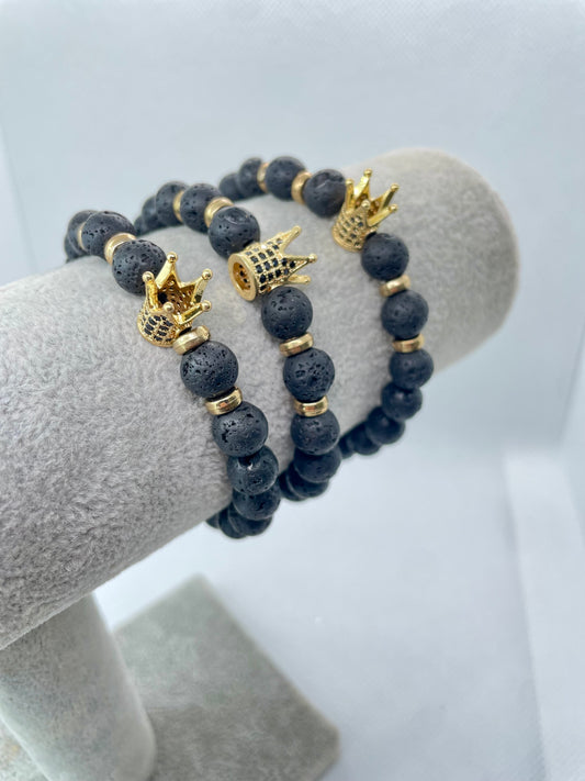 Bracelet Couronne Dorée - Pierre de Lave