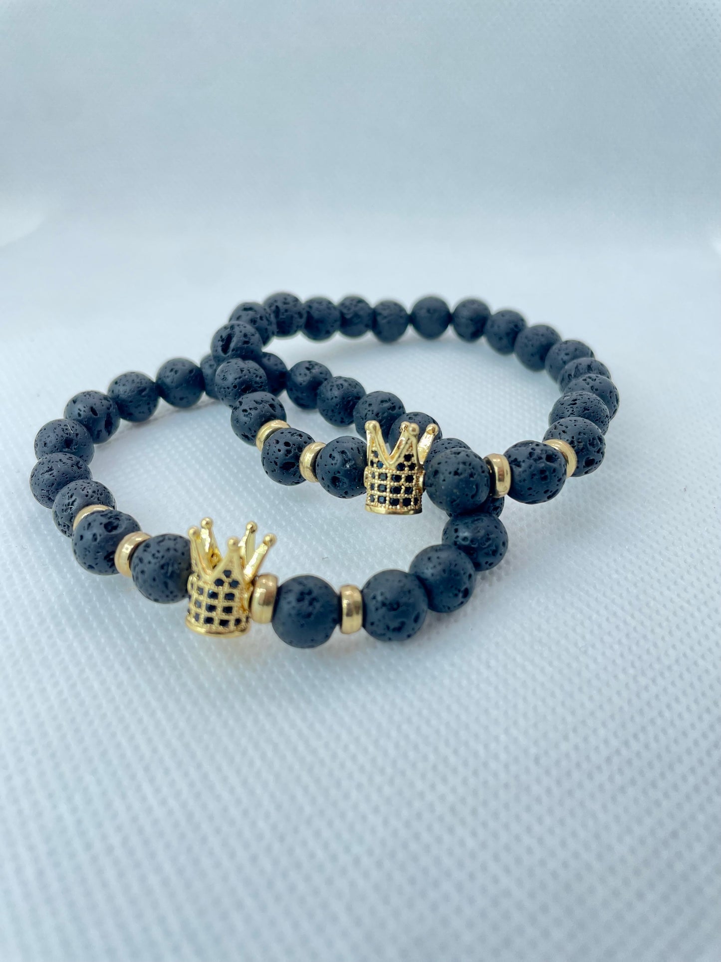 Bracelet Couronne Dorée - Pierre de Lave