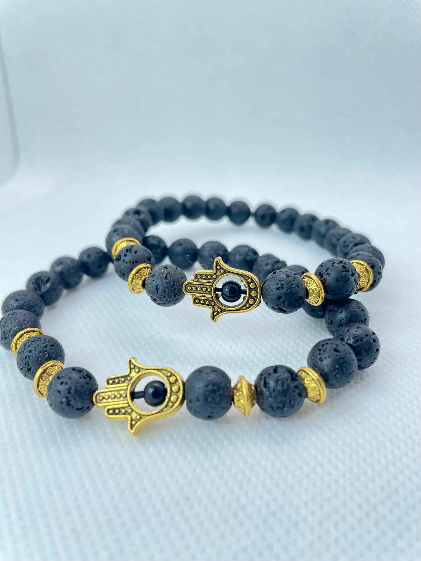Bracelet Hamsa Or - Pierre de Lave