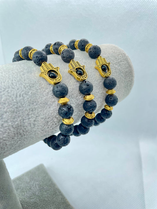 Bracelet Hamsa Or - Pierre de Lave