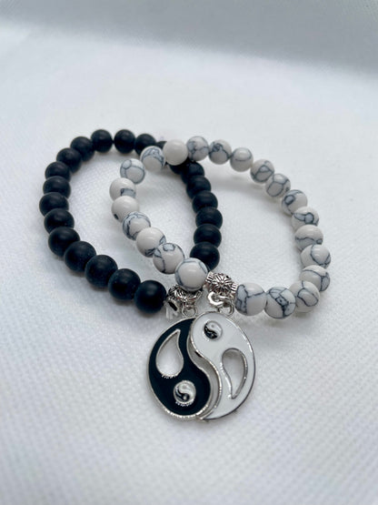 Pulseira Dupla Howlita Yin Yang