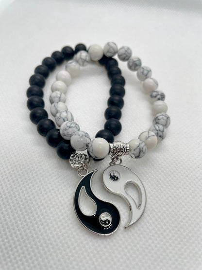 Pulseira Dupla Howlita Yin Yang